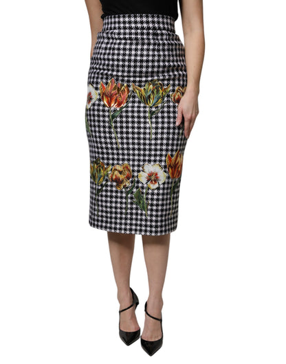 Dolce & Gabbana 9 To 5 Women's Pencil High Rise Virgin Wool Silk Nylon & Elastane Midi Skirt - Multicolor Floral Print
