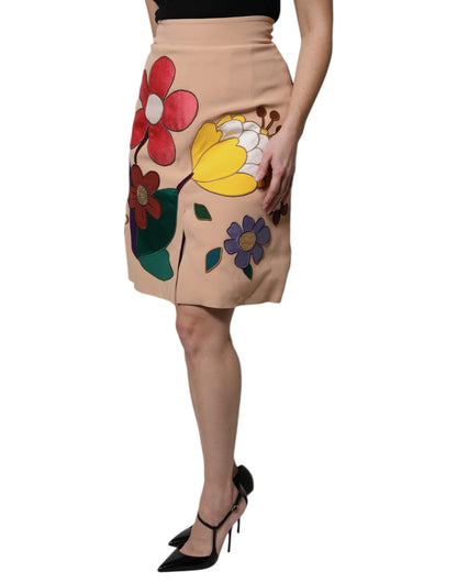 Dolce & Gabbana Women's Pencil High Rise Silk Viscose & Acetate Mini Skirt - Beige Floral