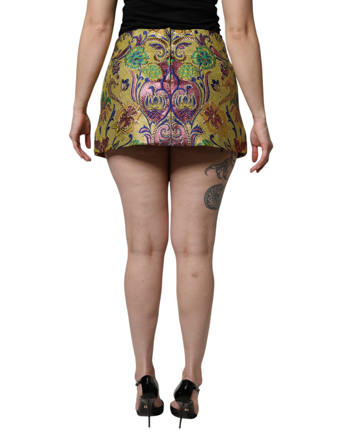 Dolce & Gabbana Women's Asymmetrical Mid Rise Cotton Polyester & Film Fiber Mini Skirt - Multicolor Floral Jacquard