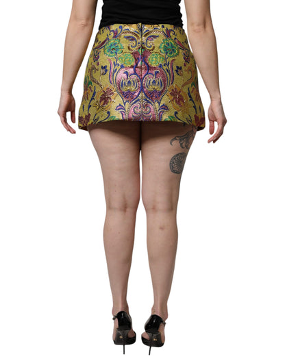 Dolce & Gabbana Women's Asymmetrical Mid Rise Cotton Polyester & Film Fiber Mini Skirt - Multicolor Floral Jacquard