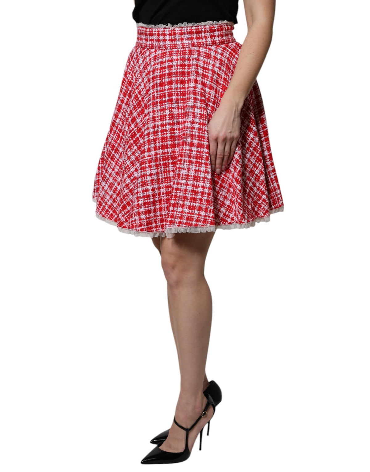 Dolce & Gabbana Women's A Line High Rise Polyester Cotton Nylon & Silk Knee Skirt - Red White