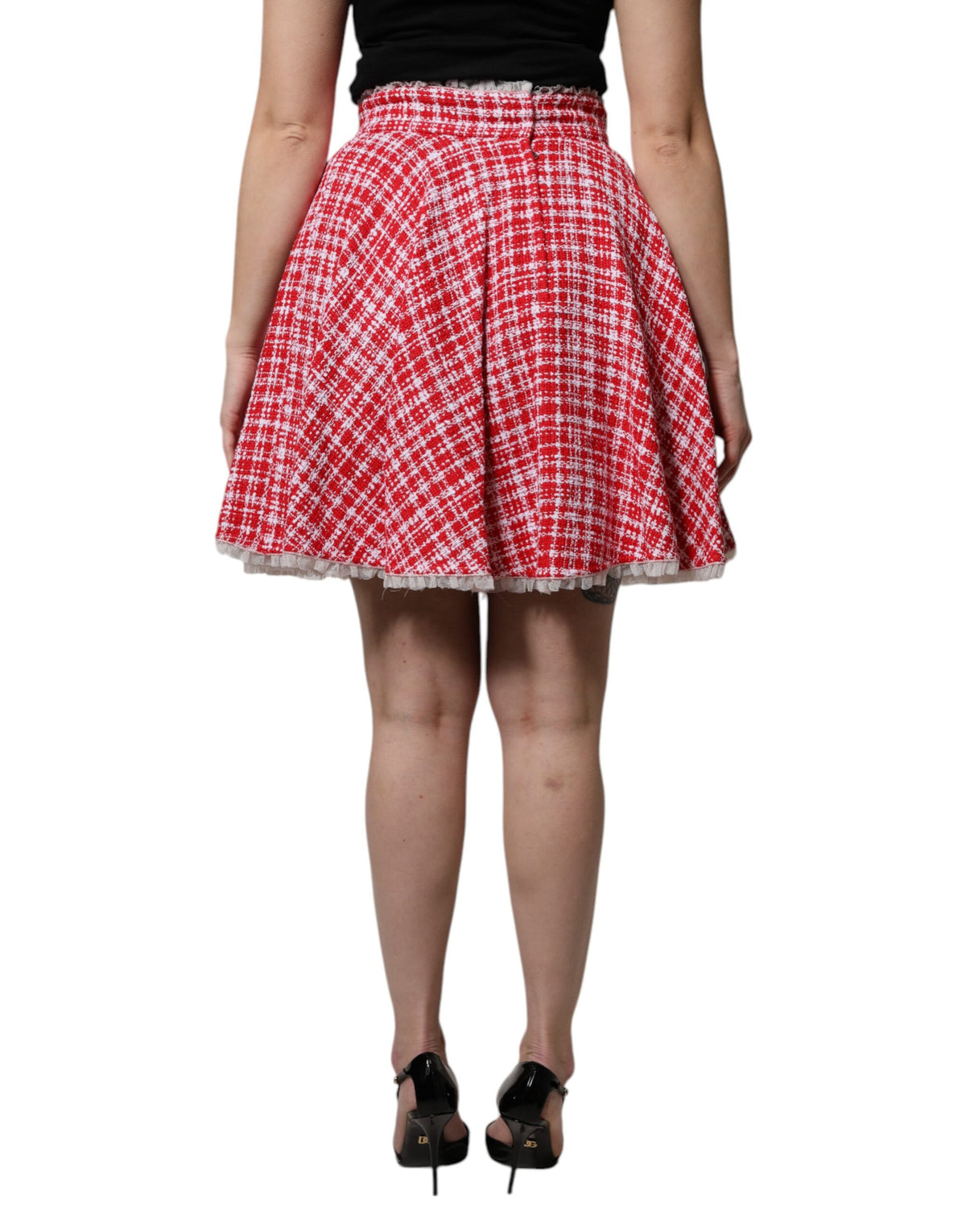 Dolce & Gabbana Women's A Line High Rise Polyester Cotton Nylon & Silk Knee Skirt - Red White