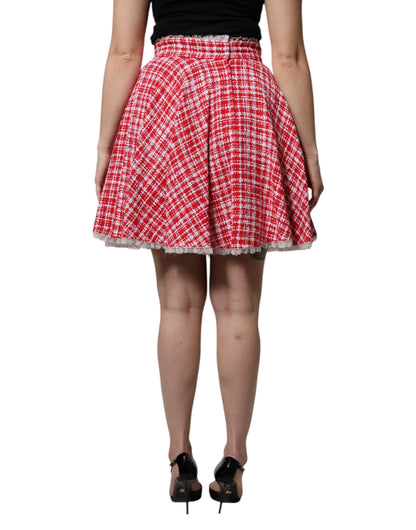 Dolce & Gabbana Women's A Line High Rise Polyester Cotton Nylon & Silk Knee Skirt - Red White