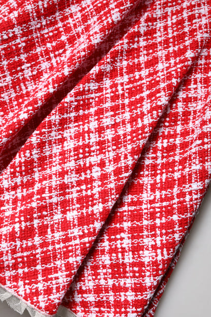 Dolce & Gabbana Women's A Line High Rise Polyester Cotton Nylon & Silk Knee Skirt - Red White