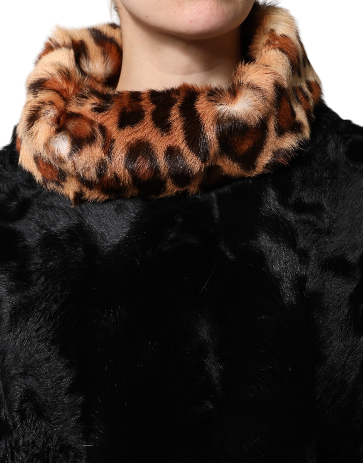Dolce & Gabbana Black Lamb Fur Short Women Coat Jacket