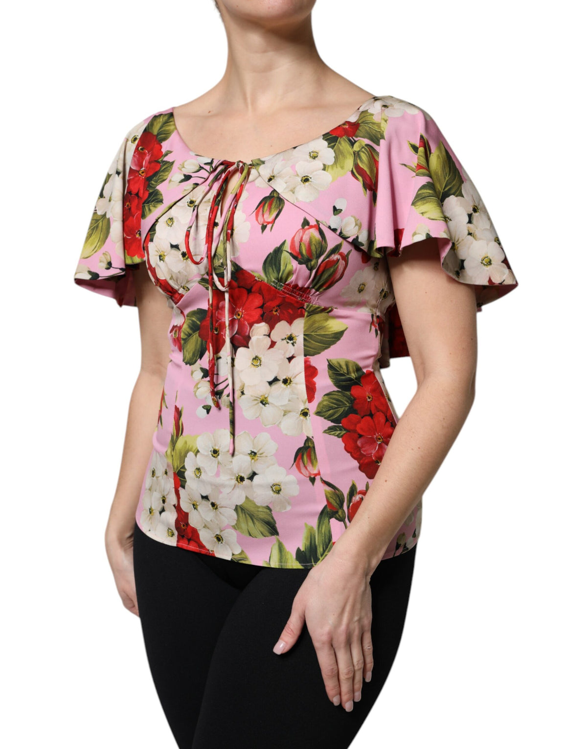 Dolce & Gabbana Women's Short-Sleeve Silk Blouse - Pink Floral Print