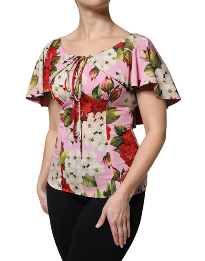 Dolce & Gabbana Women's Short-Sleeve Silk Blouse - Pink Floral Print