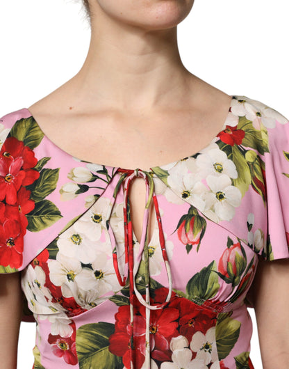 Dolce & Gabbana Women's Short-Sleeve Silk Blouse - Pink Floral Print