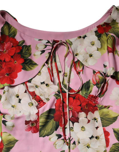 Dolce & Gabbana Women's Short-Sleeve Silk Blouse - Pink Floral Print