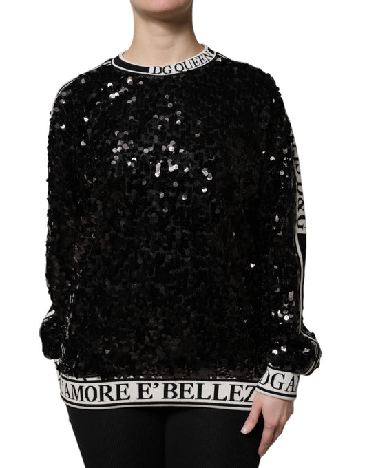 Dolce & Gabbana Women's Crew Neck Polyester Sequins & Silk Sweater - Black