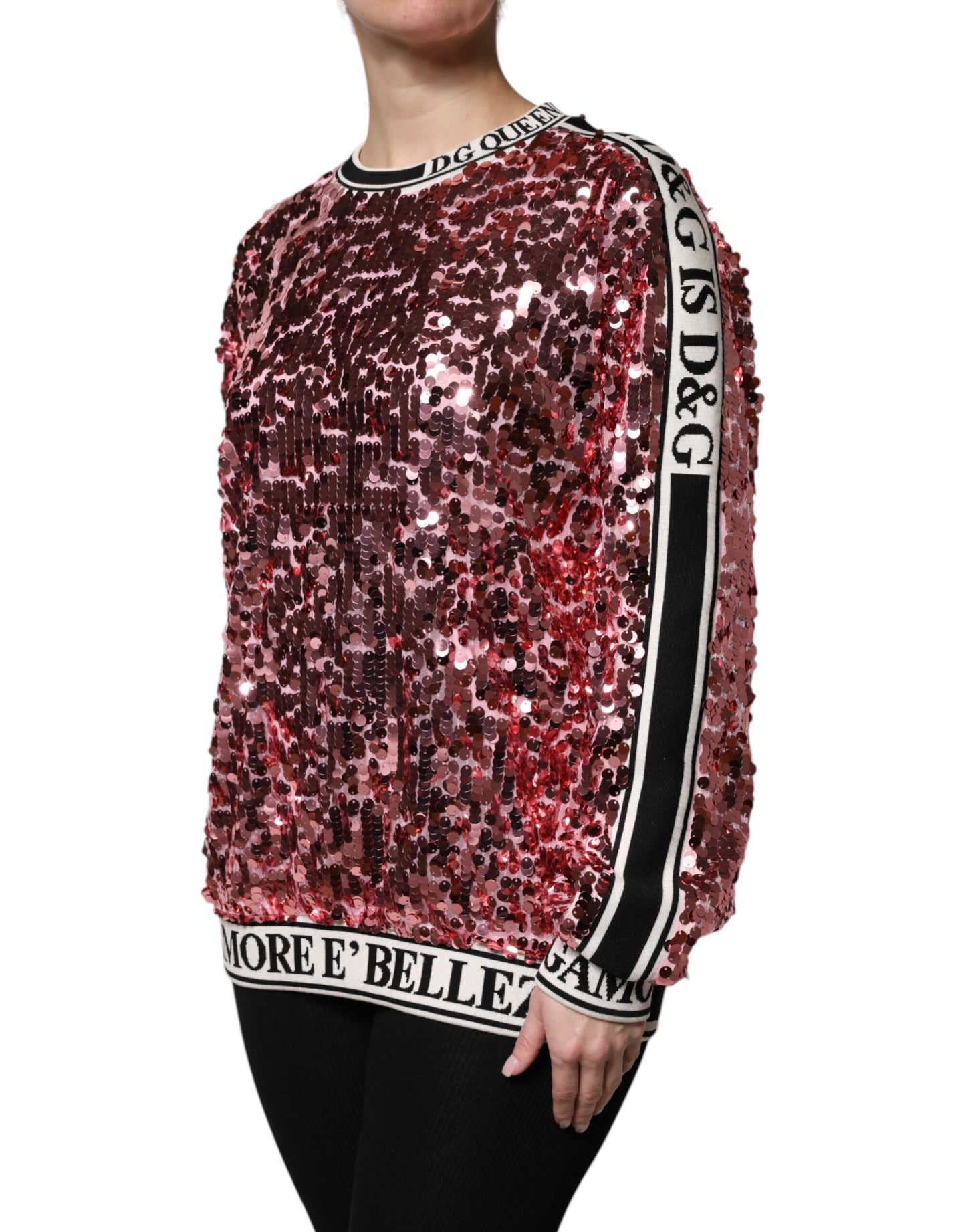Dolce & Gabbana Pink DG Queen Sequin Pullover Sweater