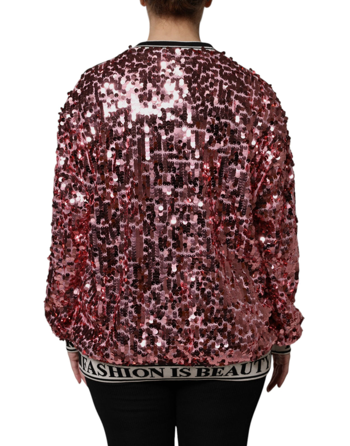 Dolce & Gabbana Women's Crew Neck Polyester Sequins & Silk Sweater - Pink
