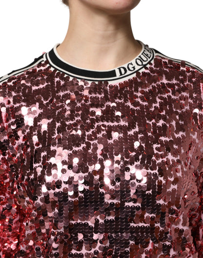 Dolce & Gabbana Women's Crew Neck Polyester Sequins & Silk Sweater - Pink