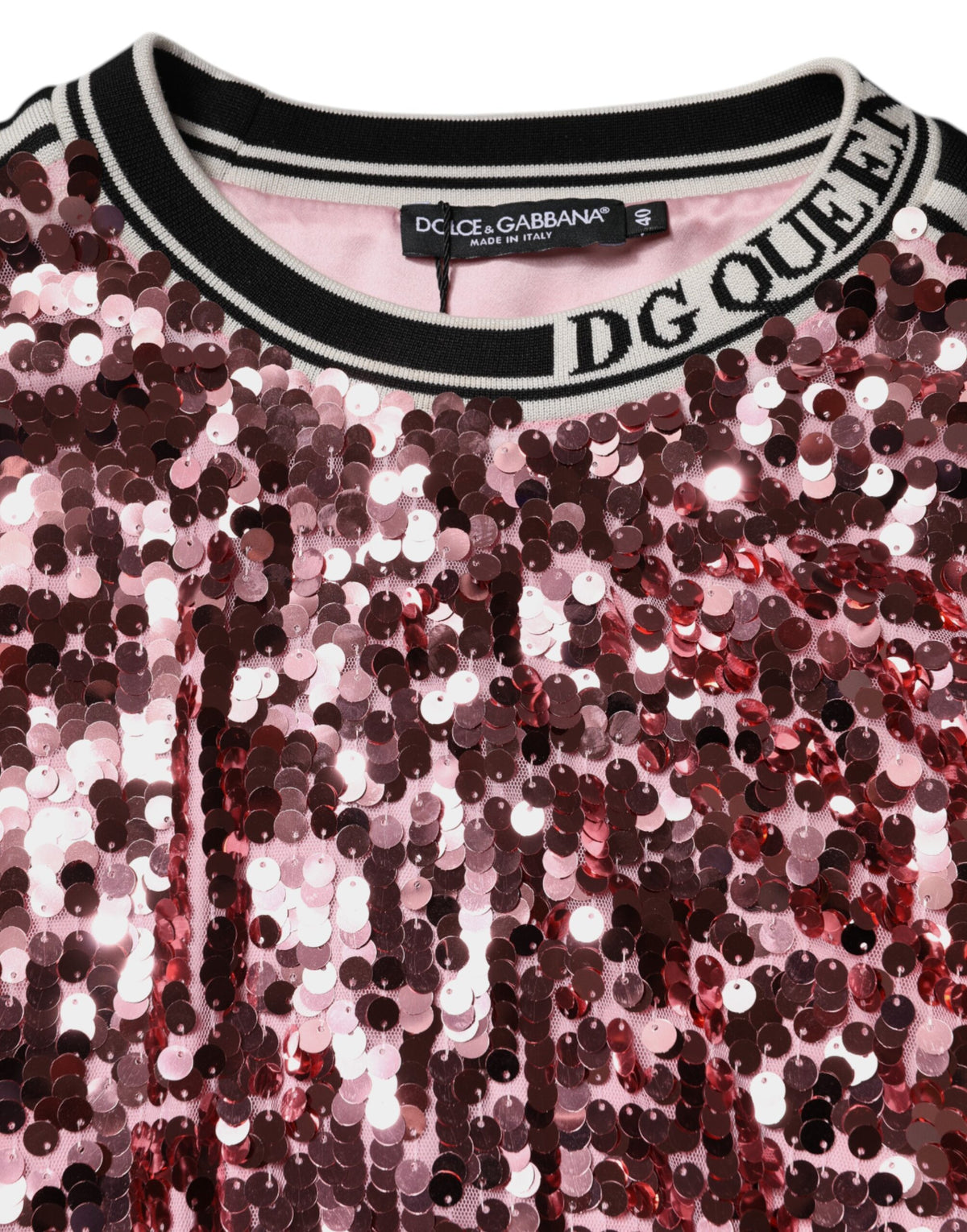 Dolce & Gabbana Women's Crew Neck Polyester Sequins & Silk Sweater - Pink