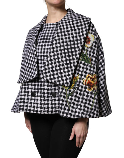 Dolce & Gabbana 9 To 5 Women's Virgin Wool Silk & Elastane Cape - Black White Patterned Floral