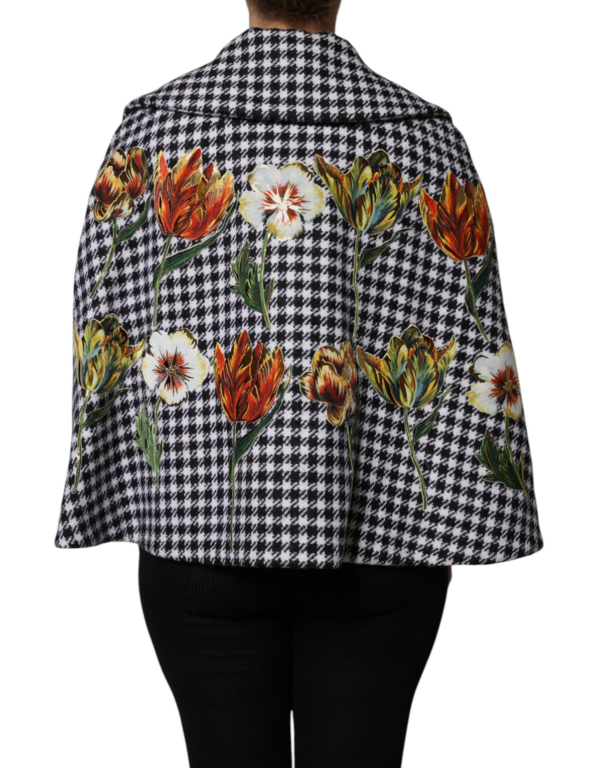 Dolce & Gabbana 9 To 5 Women's Virgin Wool Silk & Elastane Cape - Black White Patterned Floral