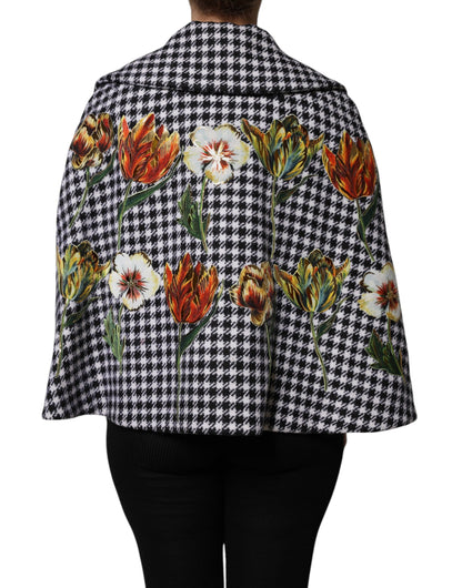 Dolce & Gabbana 9 To 5 Women's Virgin Wool Silk & Elastane Cape - Black White Patterned Floral