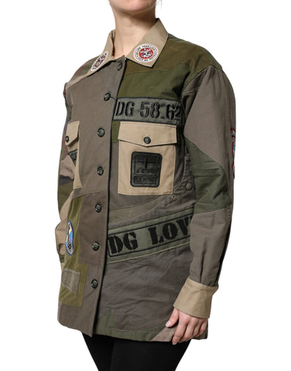 Dolce & Gabbana Women's Down Cotton Polyester Jacket - Dark Green Military Green