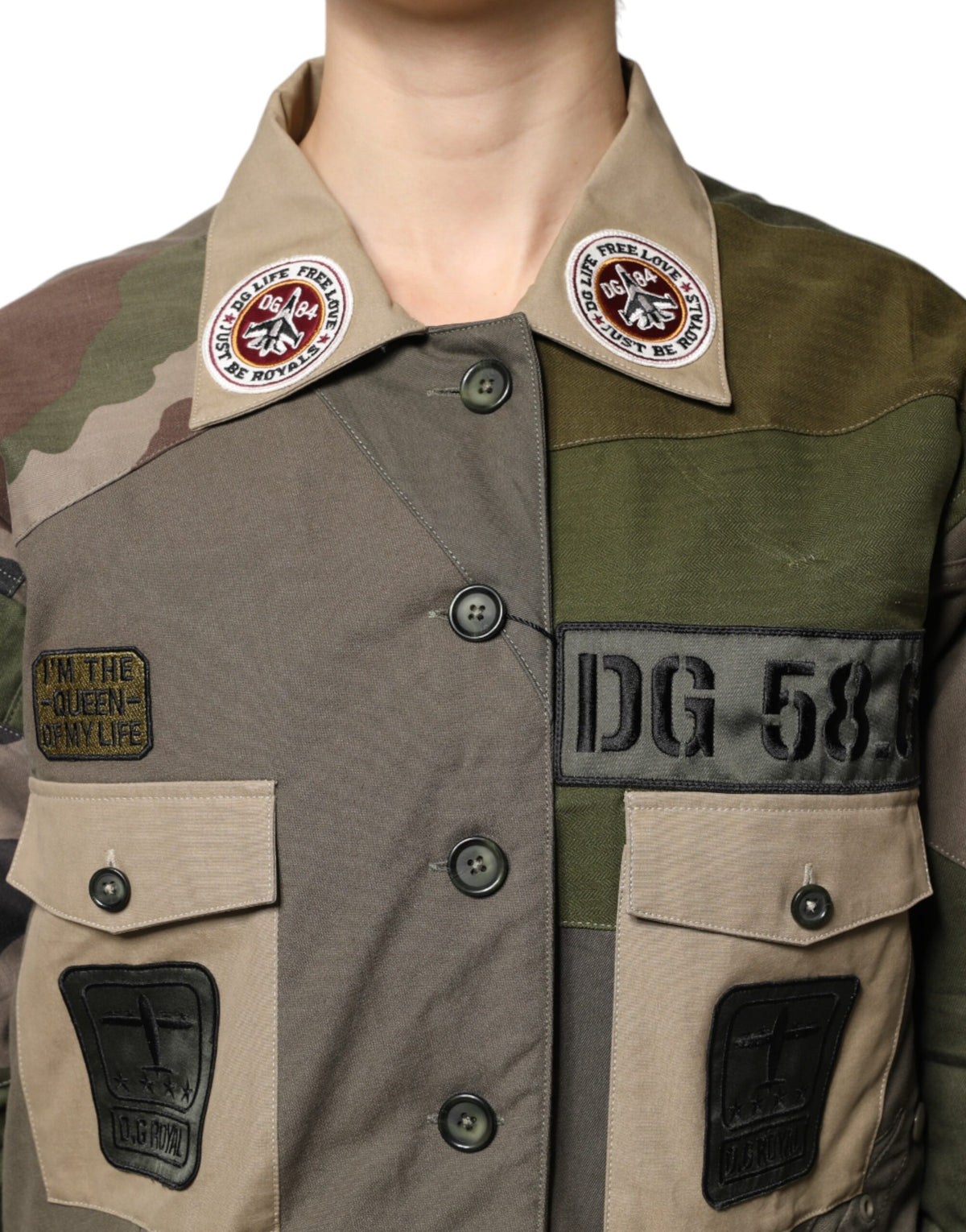 Dolce & Gabbana Women's Down Cotton Polyester Jacket - Dark Green Military Green