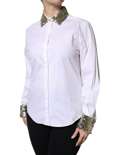 Dolce & Gabbana Women's Long-Sleeve Cotton Polyester & Sequins Dress Shirt - White