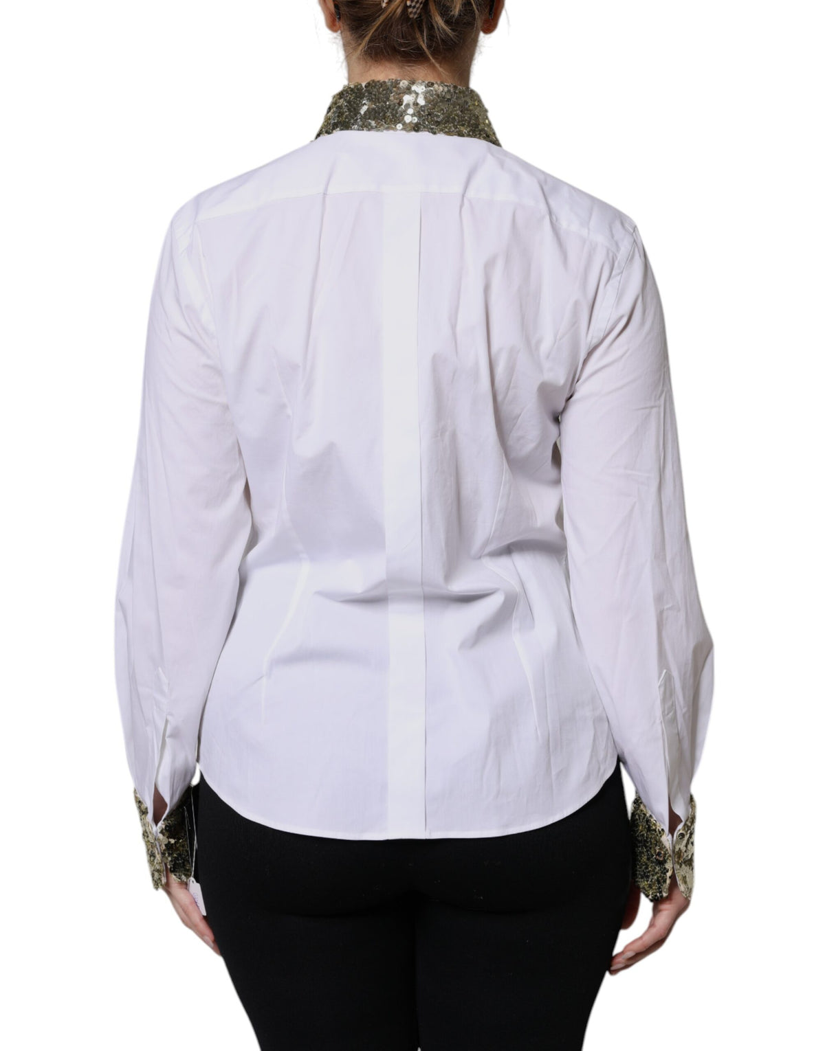 Dolce & Gabbana Women's Long-Sleeve Cotton Polyester & Sequins Dress Shirt - White