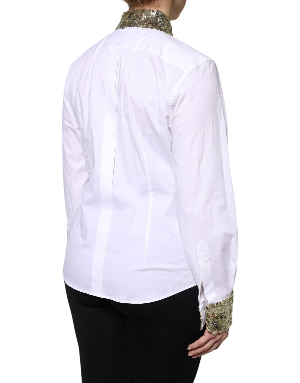 Dolce & Gabbana Women's Long-Sleeve Cotton Polyester & Sequins Dress Shirt - White