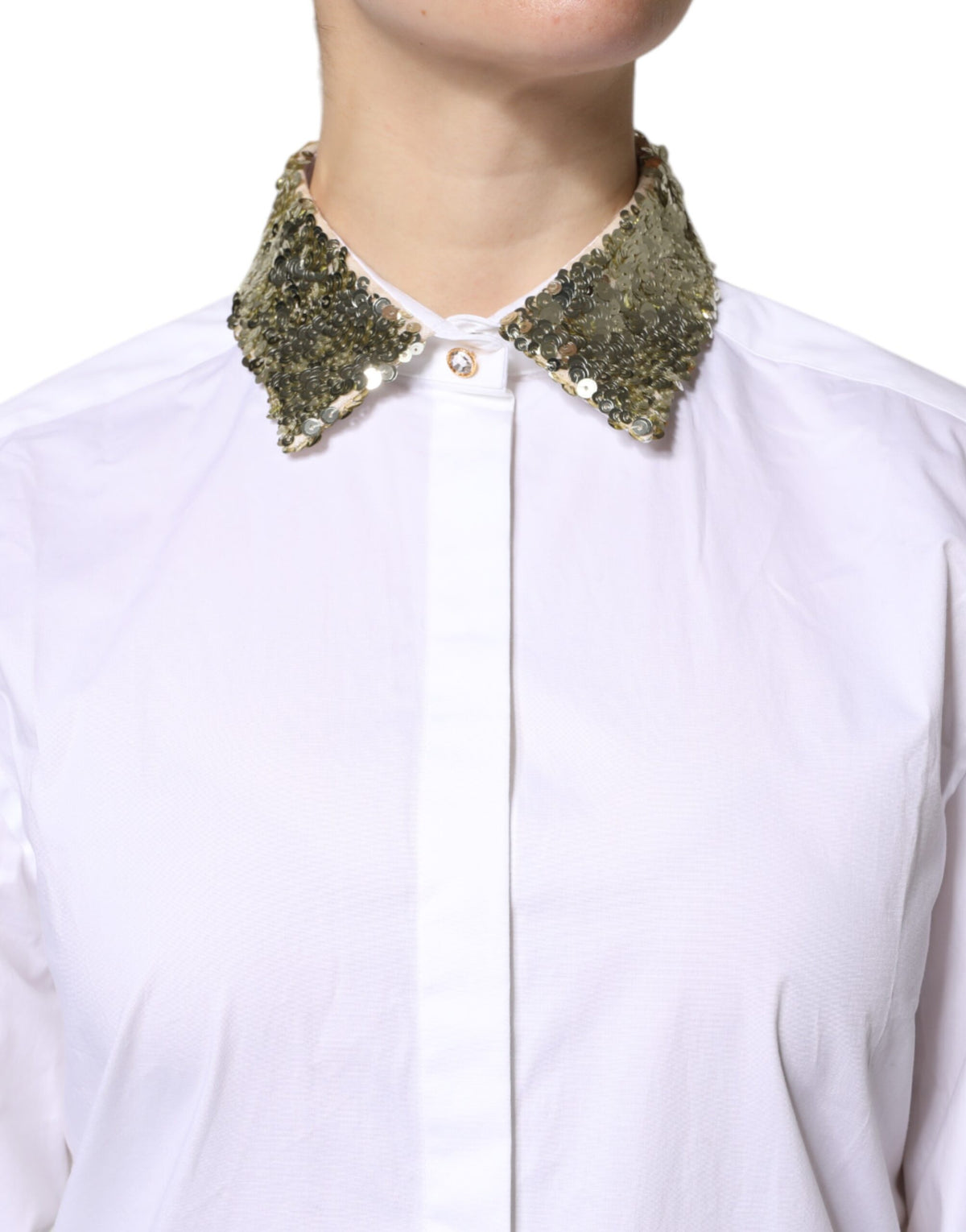 Dolce & Gabbana Women's Long-Sleeve Cotton Polyester & Sequins Dress Shirt - White