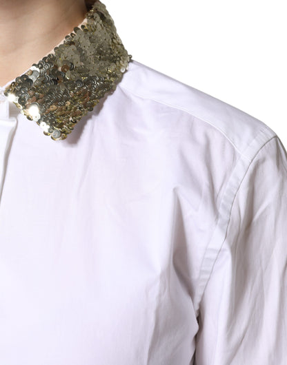 Dolce & Gabbana Women's Long-Sleeve Cotton Polyester & Sequins Dress Shirt - White