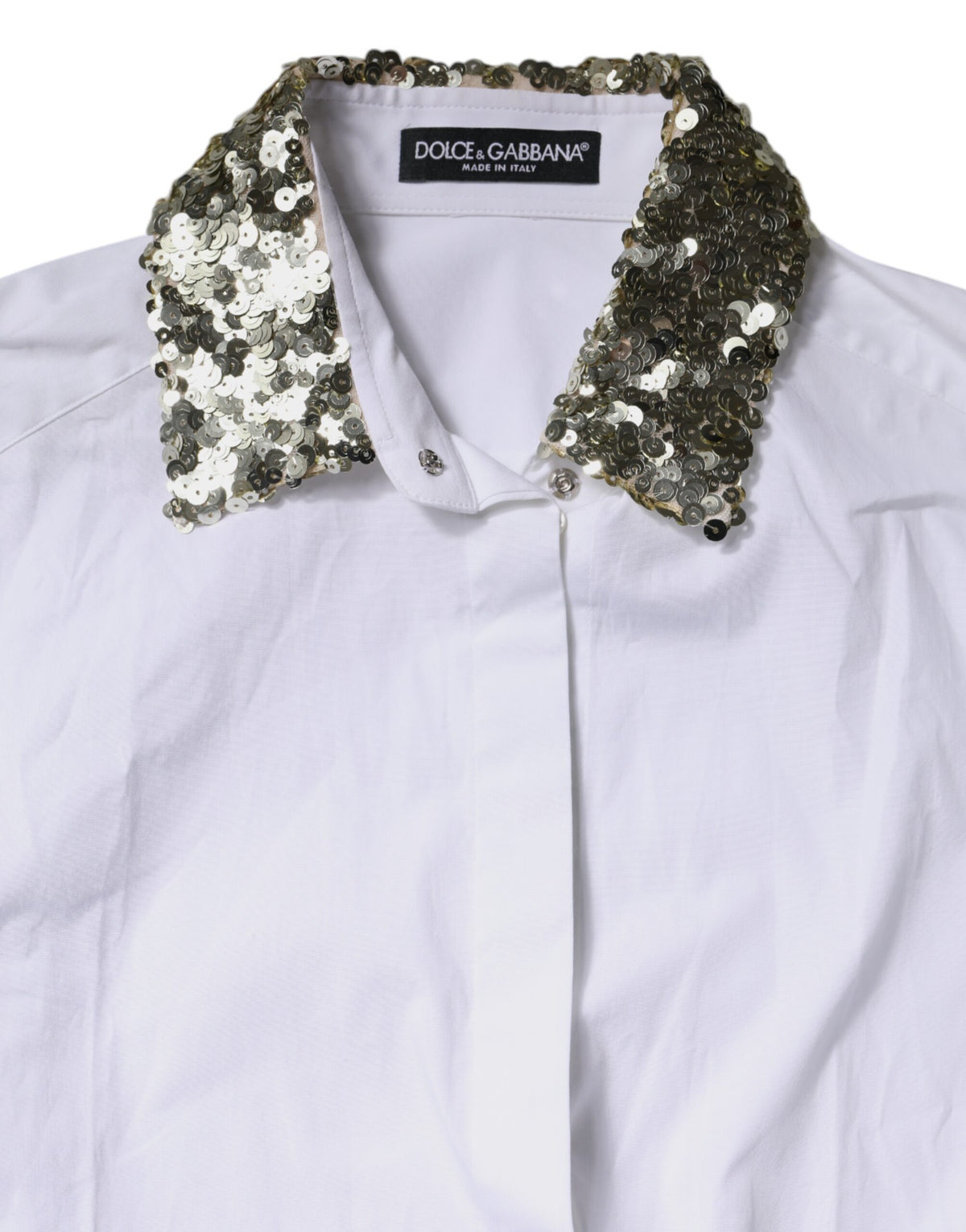 Dolce & Gabbana Women's Long-Sleeve Cotton Polyester & Sequins Dress Shirt - White