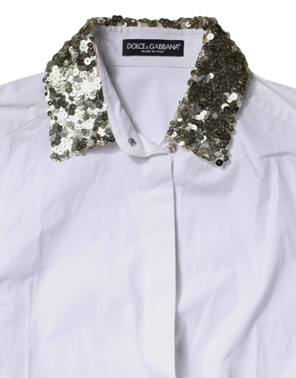 Dolce & Gabbana Women's Long-Sleeve Cotton Polyester & Sequins Dress Shirt - White