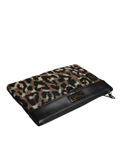 Dolce & Gabbana Acrylic Leather Cotton Pouch Backpack - Gold Multicolor Silver Leopard Print Camouflage Jacquard Print