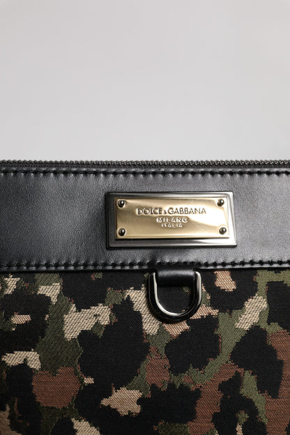 Dolce & Gabbana Acrylic Leather Cotton Pouch Backpack - Gold Multicolor Silver Leopard Print Camouflage Jacquard Print