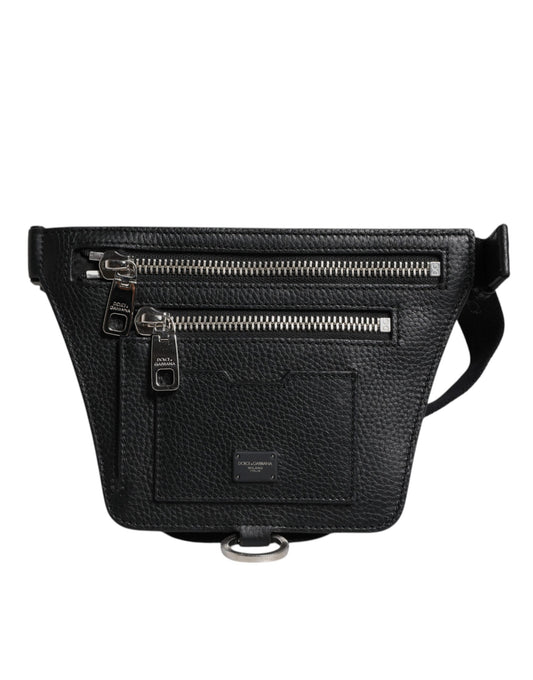 Fanny Pack Backpack by Dolce & Gabbana for men in calfskin black features a refined silhouette, showcasing the Calfskin Fanny Pack Backpack design with a secure zipper, ample , and versatile belt-strap.