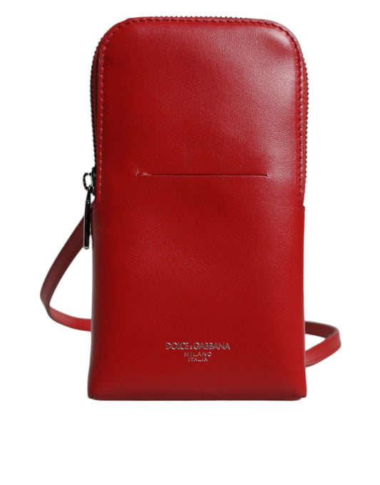 Dolce & Gabbana Leather Metal Adjustable Crossbody Shoulder Sling Bag - Red