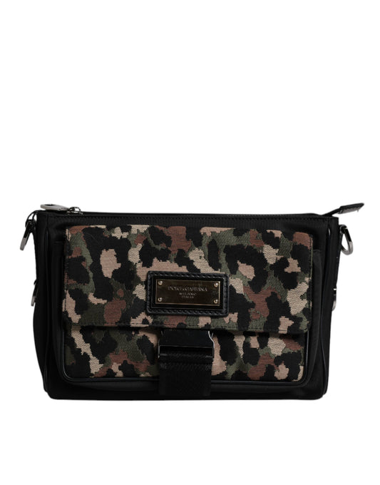 Dolce & Gabbana Leather Poly Cotton Crossbody Flap Backpack - Multicolor Silver Patterned Jacquard
