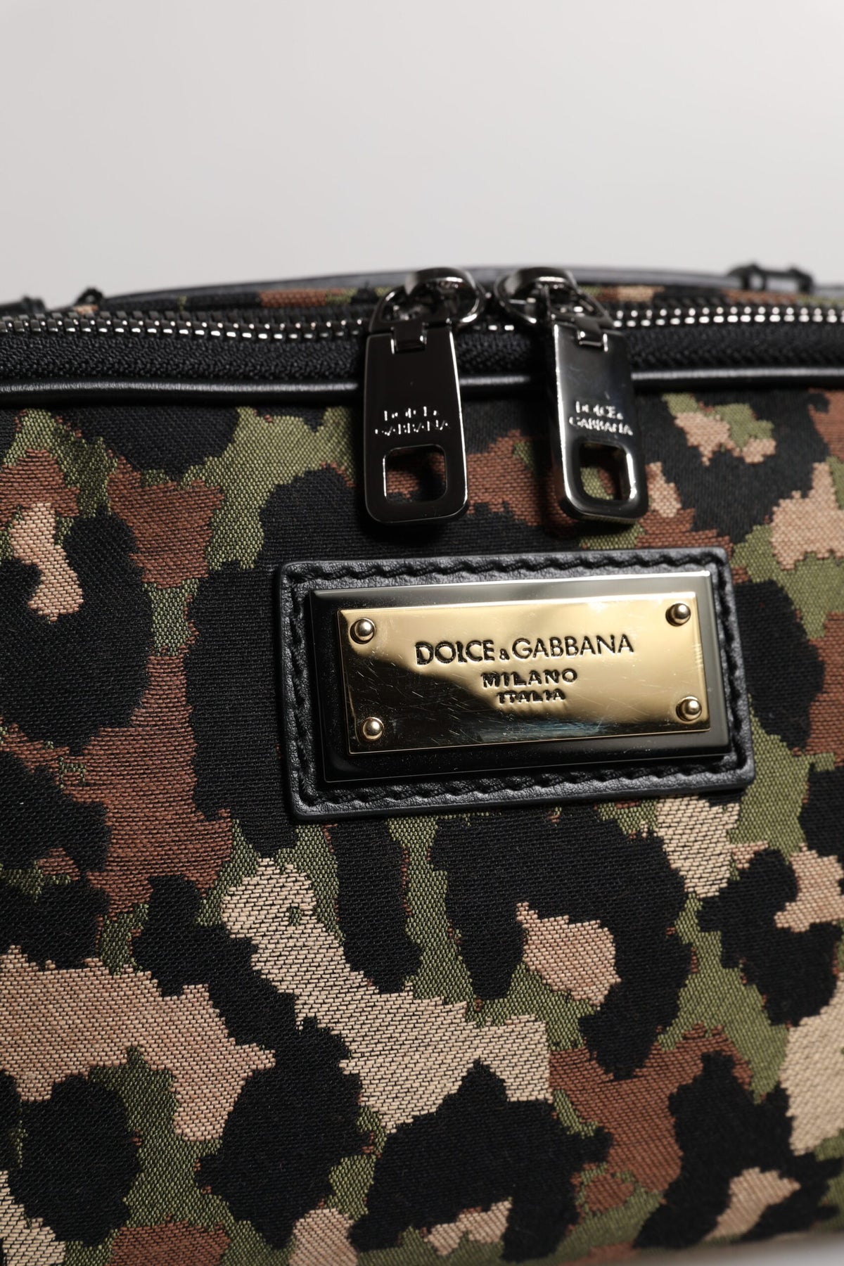 Dolce & Gabbana Leather Poly Cotton Fanny Pack Backpack - Black Gold Multicolor
