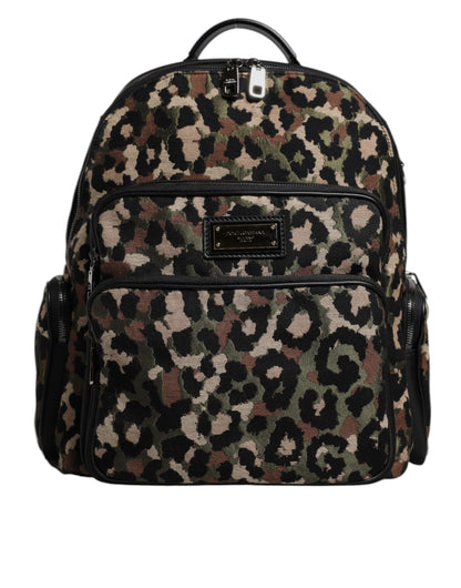Dolce & Gabbana Multicolor Leopard Print DG Logo Plaque Men Backpack Bag