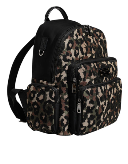 Dolce & Gabbana Multicolor Leopard Print DG Logo Plaque Men Backpack Bag