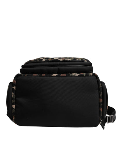 Dolce & Gabbana Multicolor Leopard Print DG Logo Plaque Men Backpack Bag