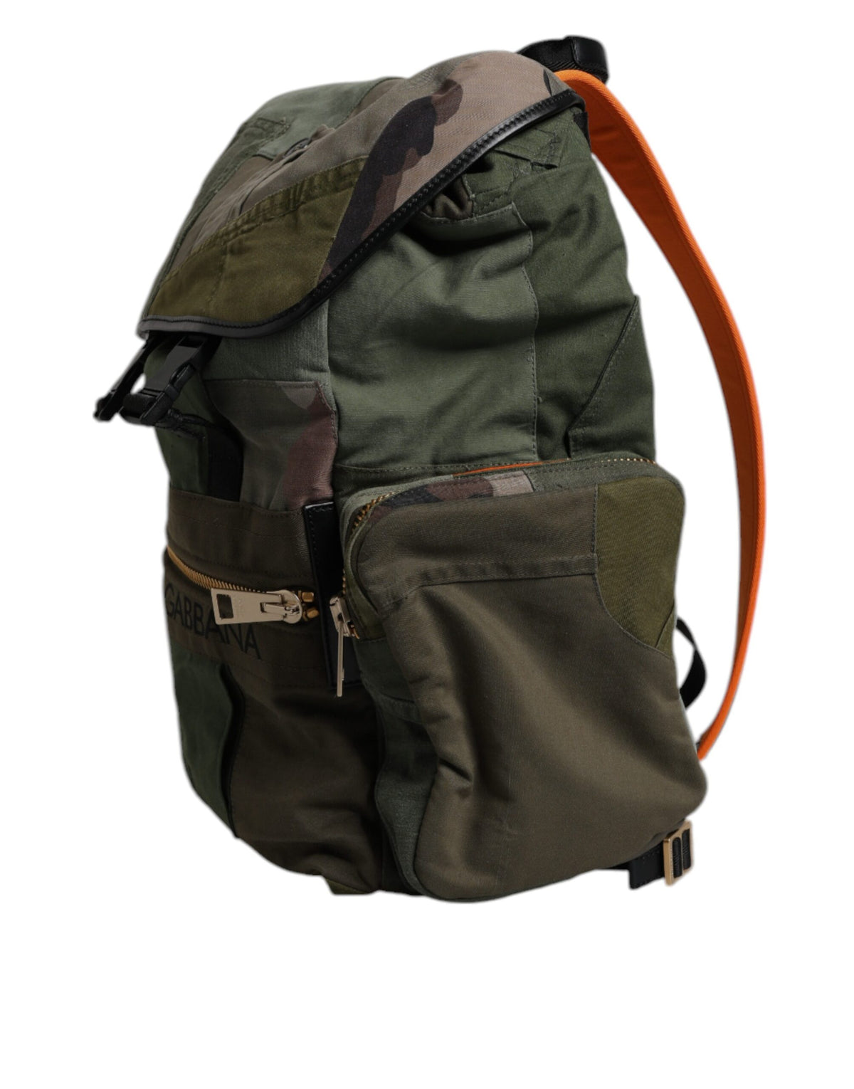 Dolce & Gabbana Cotton Leather Large Travel Drawstring Backpack - Military Green Camouflage Patchwork