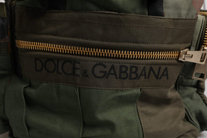 Dolce & Gabbana Cotton Leather Large Travel Drawstring Backpack - Military Green Camouflage Patchwork