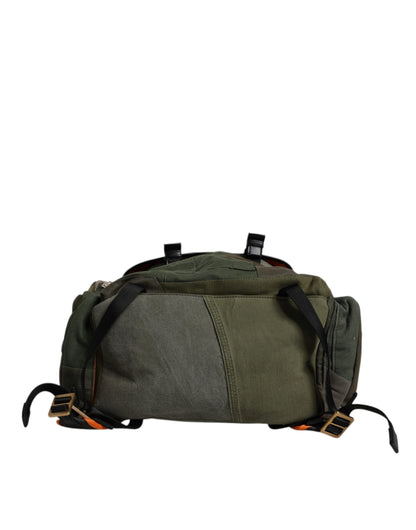 Dolce & Gabbana Cotton Leather Large Travel Drawstring Backpack - Military Green Camouflage Patchwork