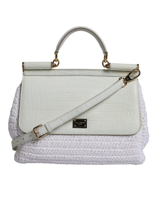 Dolce & Gabbana Raffia Leather Crossbody Handbag - Gold White