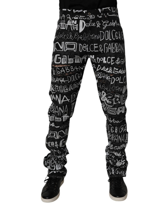 Dolce & Gabbana Men's Skinny Straight Regular Fit Denim Cotton Jeans - Black Print