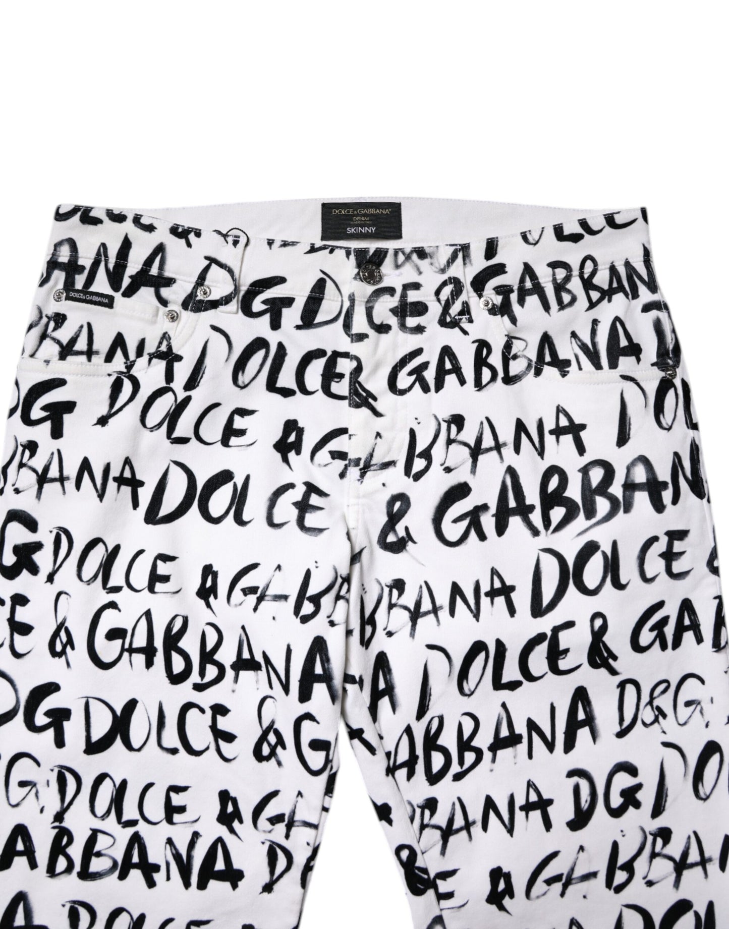 Dolce & Gabbana White Cotton Logo Print Skinny Denim Jeans