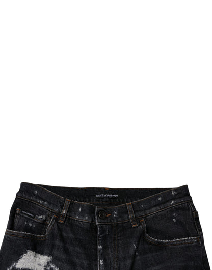Dolce & Gabbana Black Tattered Cotton Skinny Men Denim Jeans
