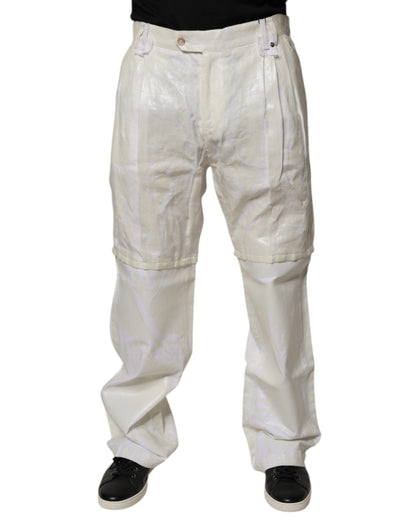 Dolce & Gabbana White Linen Mid Waist Straight Men Denim Jeans