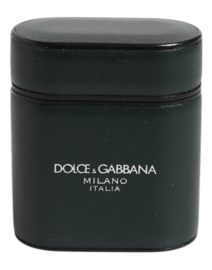 Dolce & Gabbana Black Calfskin Leather Logo Print Flip Holder Airpods Case