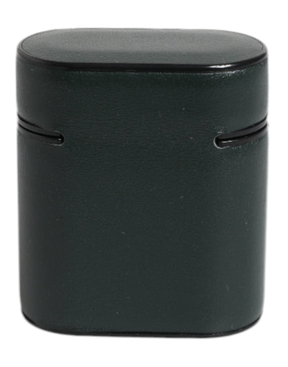 Dolce & Gabbana Black Calfskin Leather Logo Print Flip Holder Airpods Case