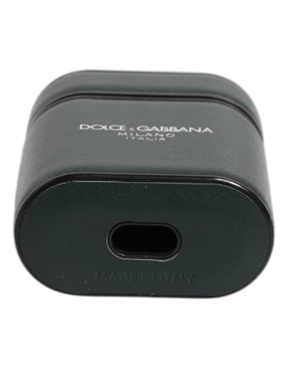 Dolce & Gabbana Black Calfskin Leather Logo Print Flip Holder Airpods Case